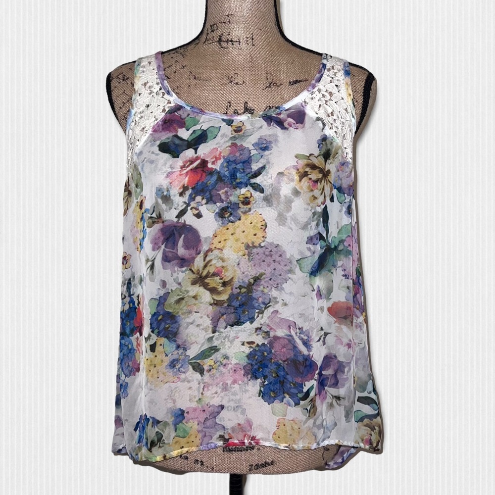 White Sleeveless Floral Sheer Top